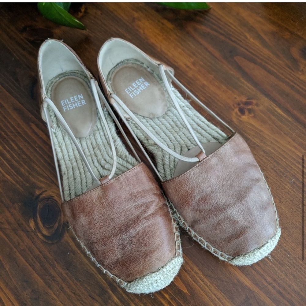 Eileen Fisher Eileen Fisher Lee Tumbled Nubuck Brown Leather Espadrille Flats